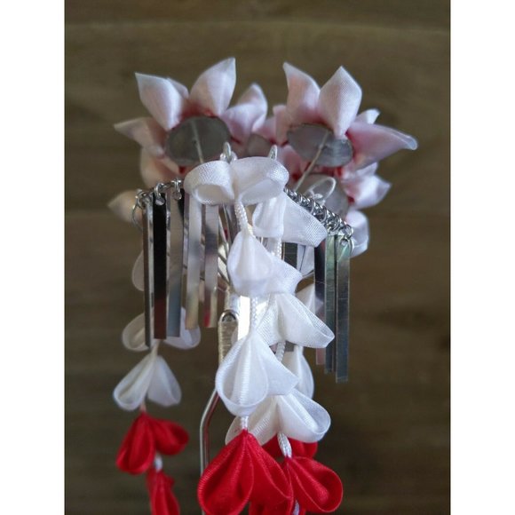 Vintage Japanese Bira Kanzashi Kimono Red Hairpin Hair Ornament Original Box main image 5